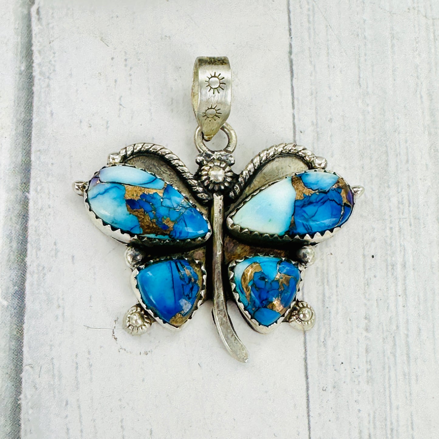 Blue Dahlia Butterfly Pendant