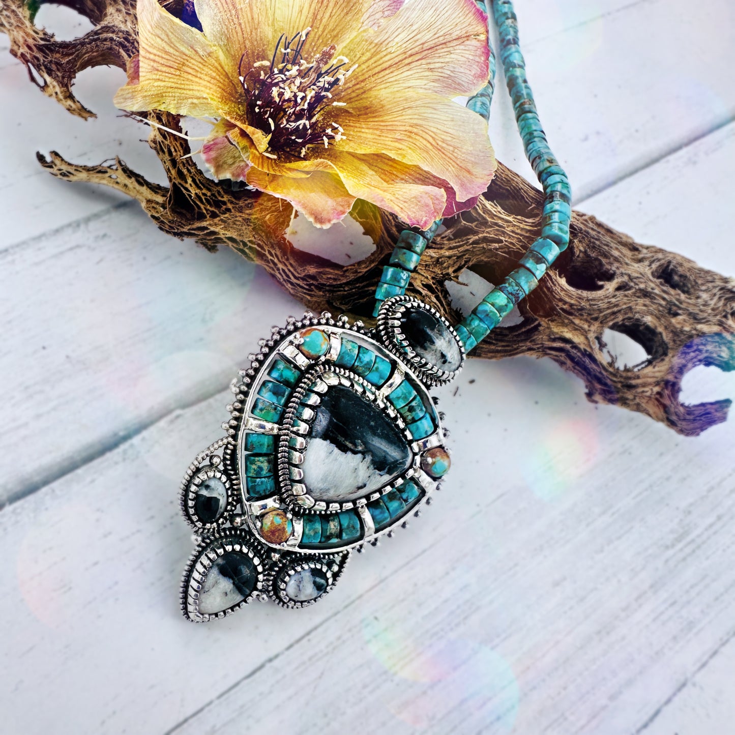 Mosaic {Royston Turquoise & White Buffalo) Pendant