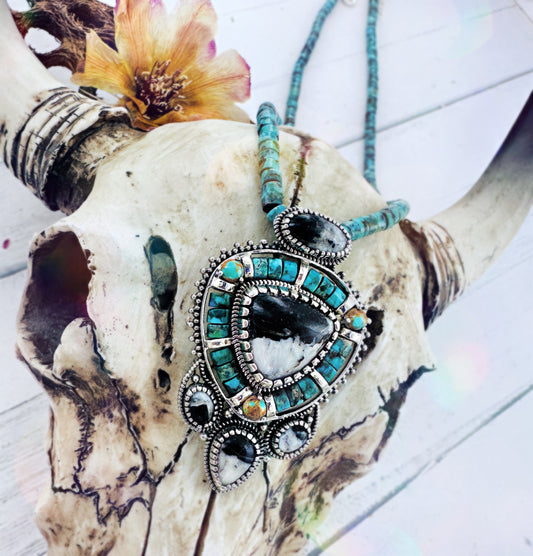 Mosaic {Royston Turquoise & White Buffalo) Pendant