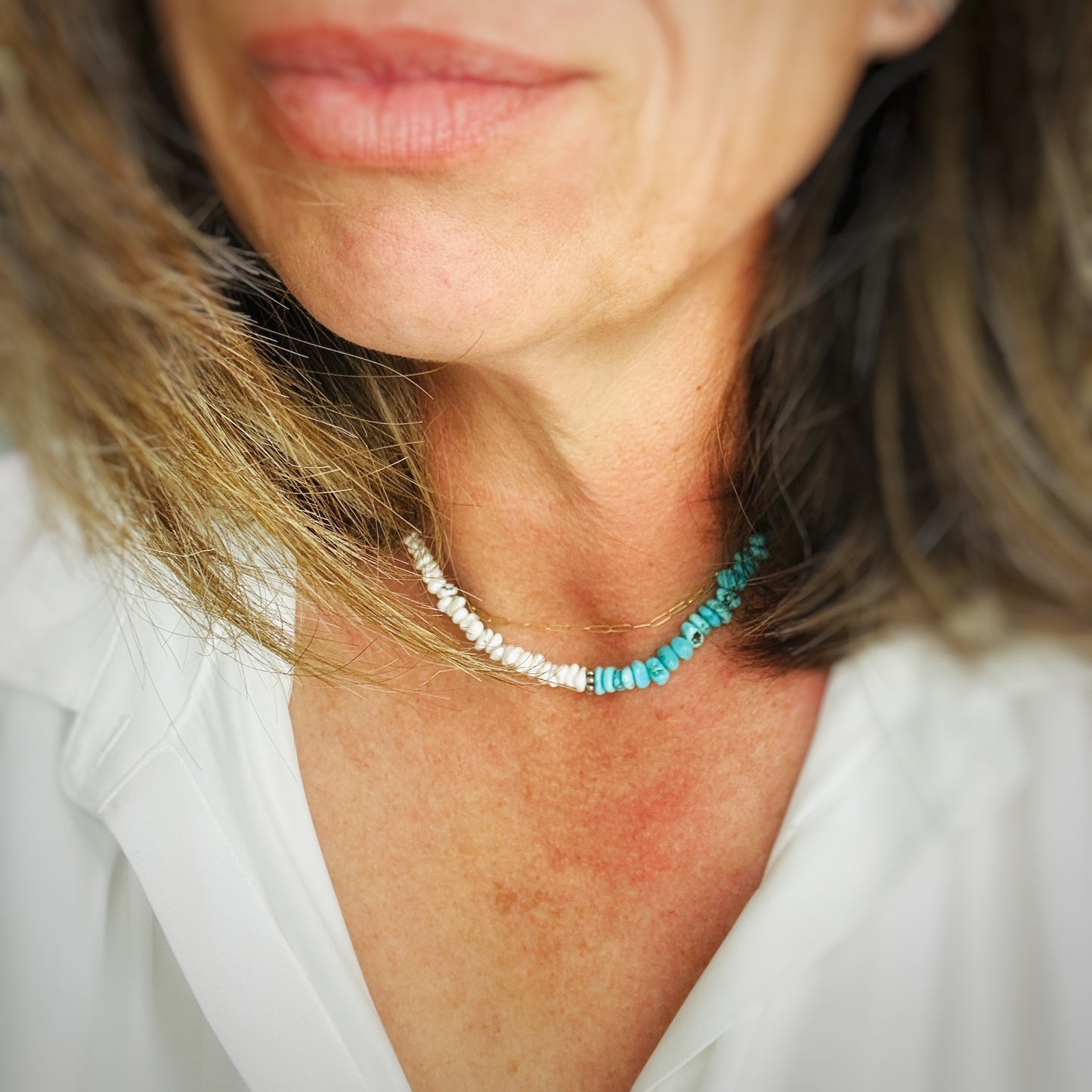 Split Decision {White Buffalo & Blue Moon turquoise} Necklace