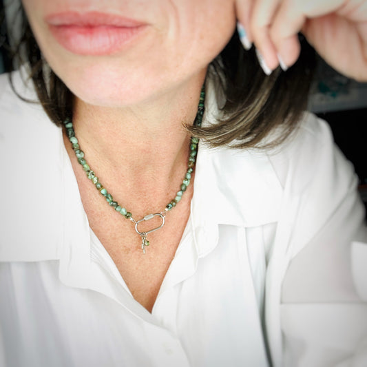 Poseidon Variscite Cactus Carabiner Necklace