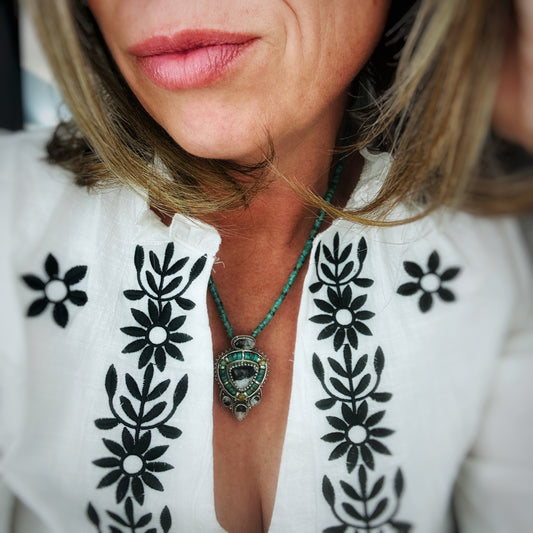 Mosaic {Royston Turquoise & White Buffalo) Pendant