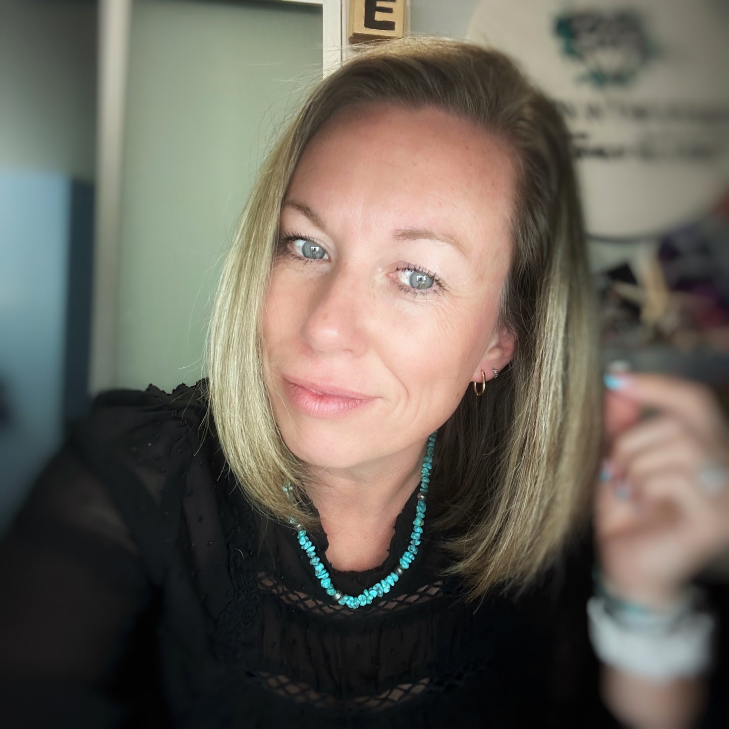 White Water Turquoise Nugget Necklace with Stamped Beads
