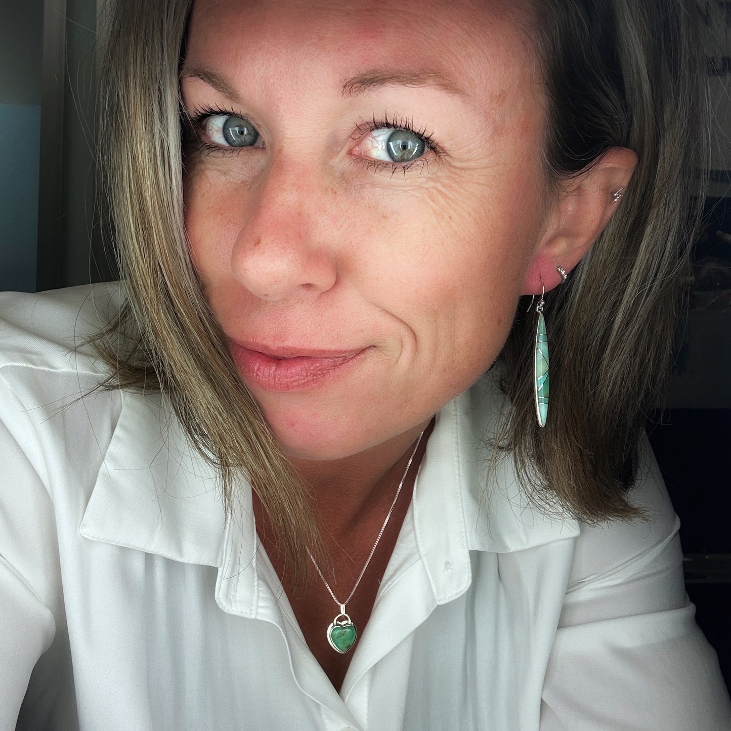 Chrysoprase Long Oval Earrings