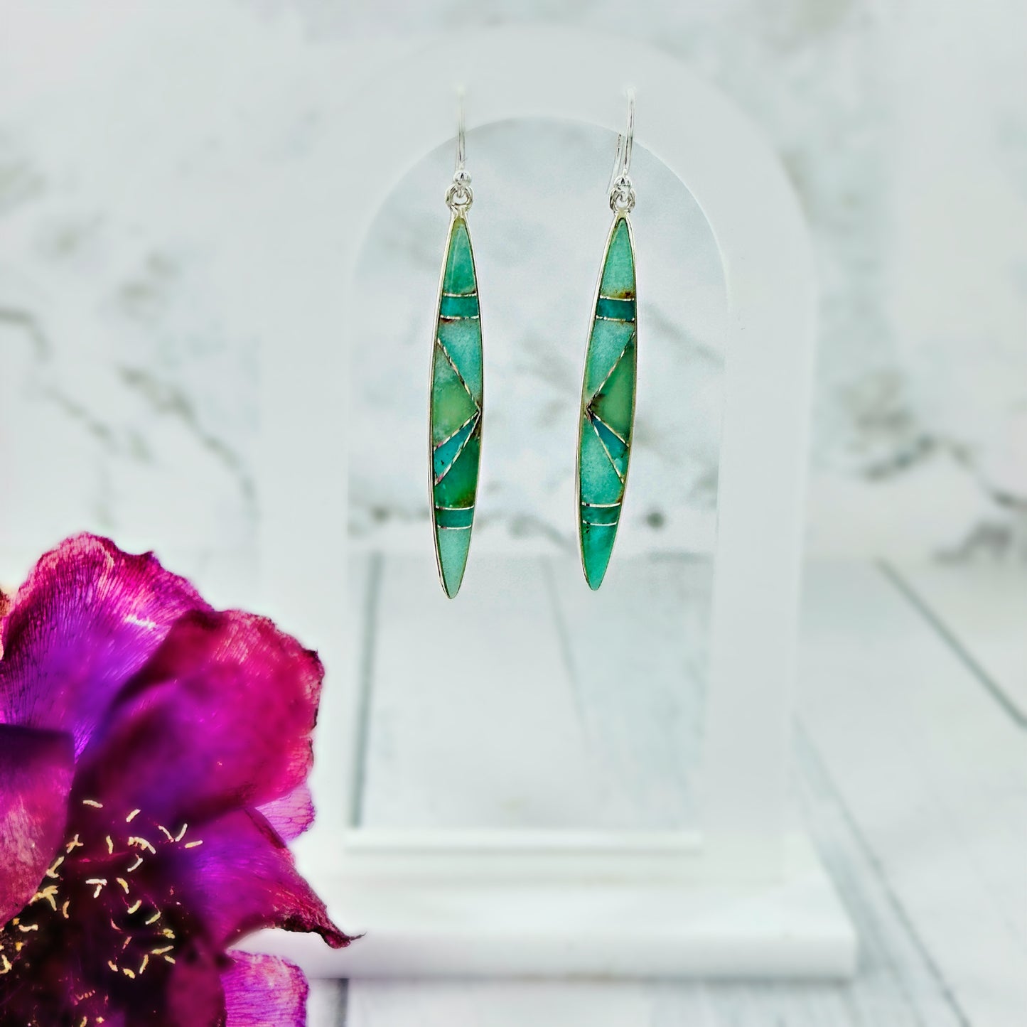 Chrysoprase Long Oval Earrings