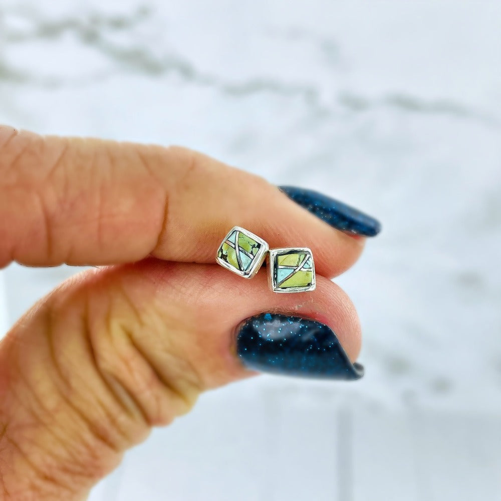 Fair and Square {small turquoise square stud earrings}