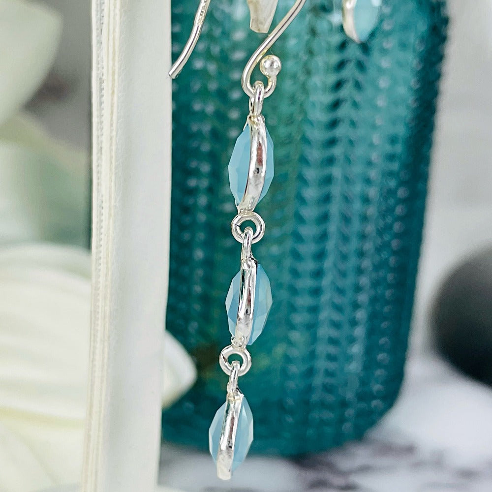 Aqua Blue Chalcedony Drop Earrings