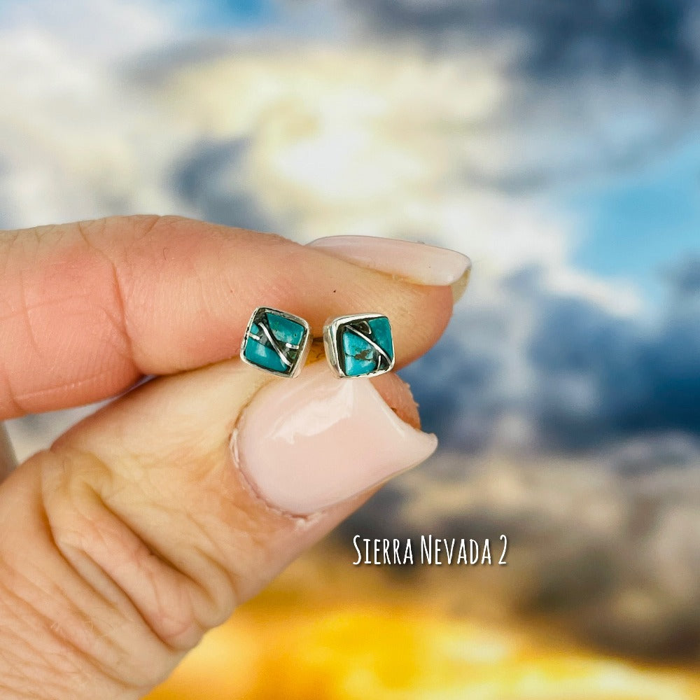 Fair and Square {small turquoise square stud earrings}