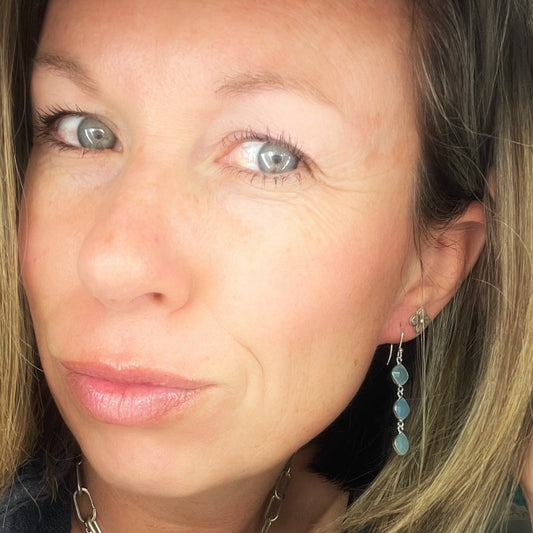 Aqua Blue Chalcedony Drop Earrings