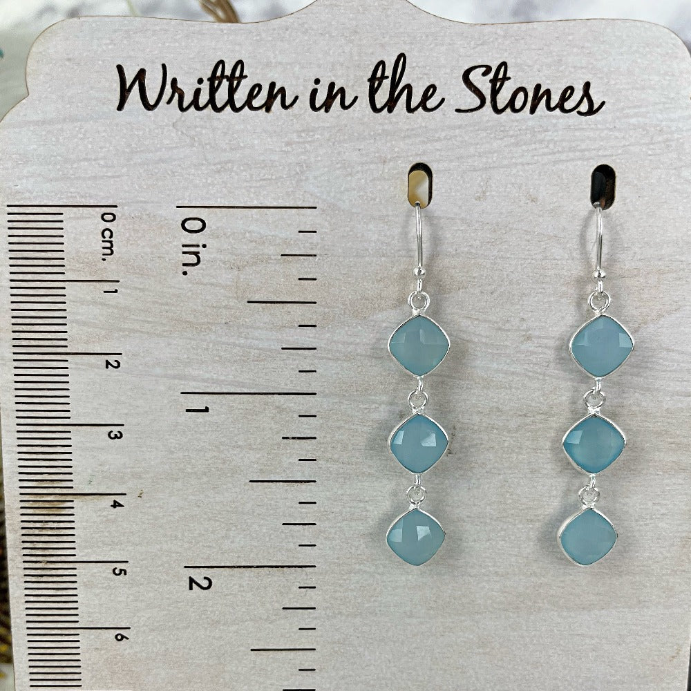 Aqua Blue Chalcedony Drop Earrings