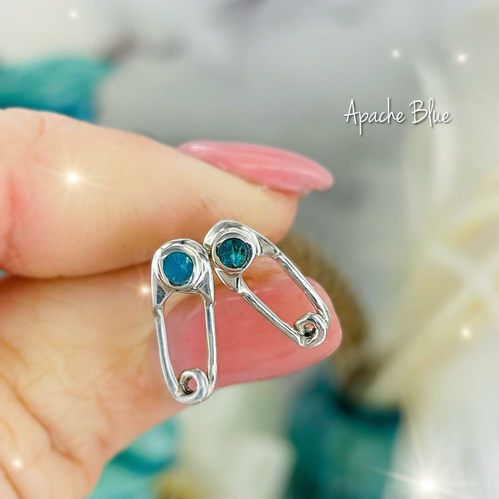 Safety Pin Turquoise stud earrings