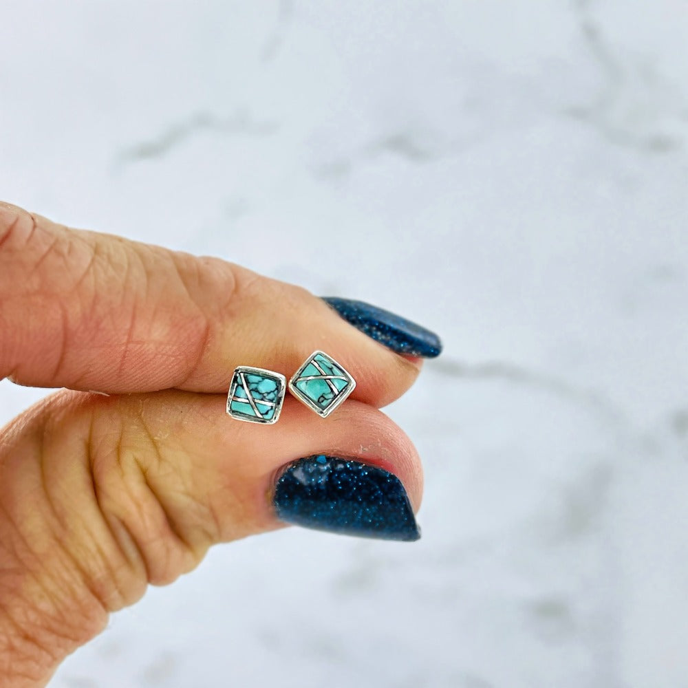 Fair and Square {small turquoise square stud earrings}