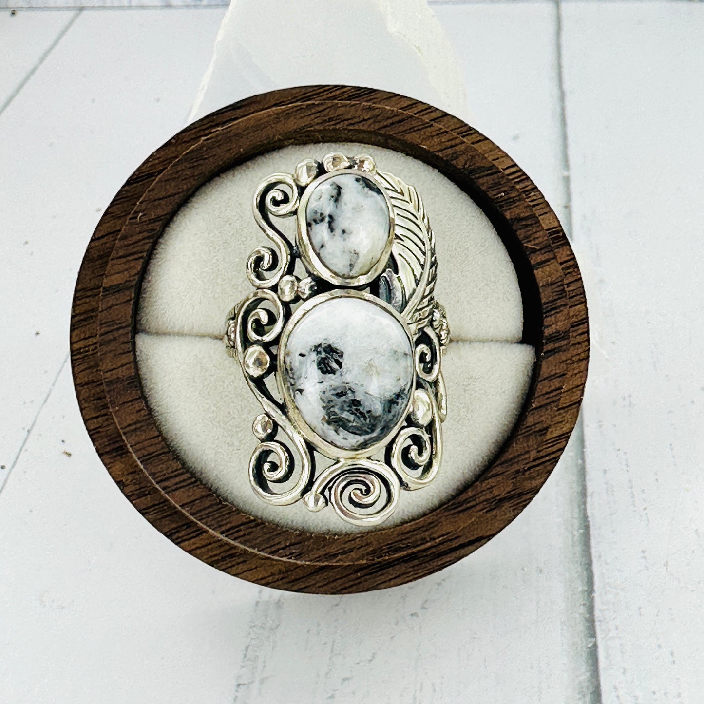 Storm Feather {White Buffalo} Ring