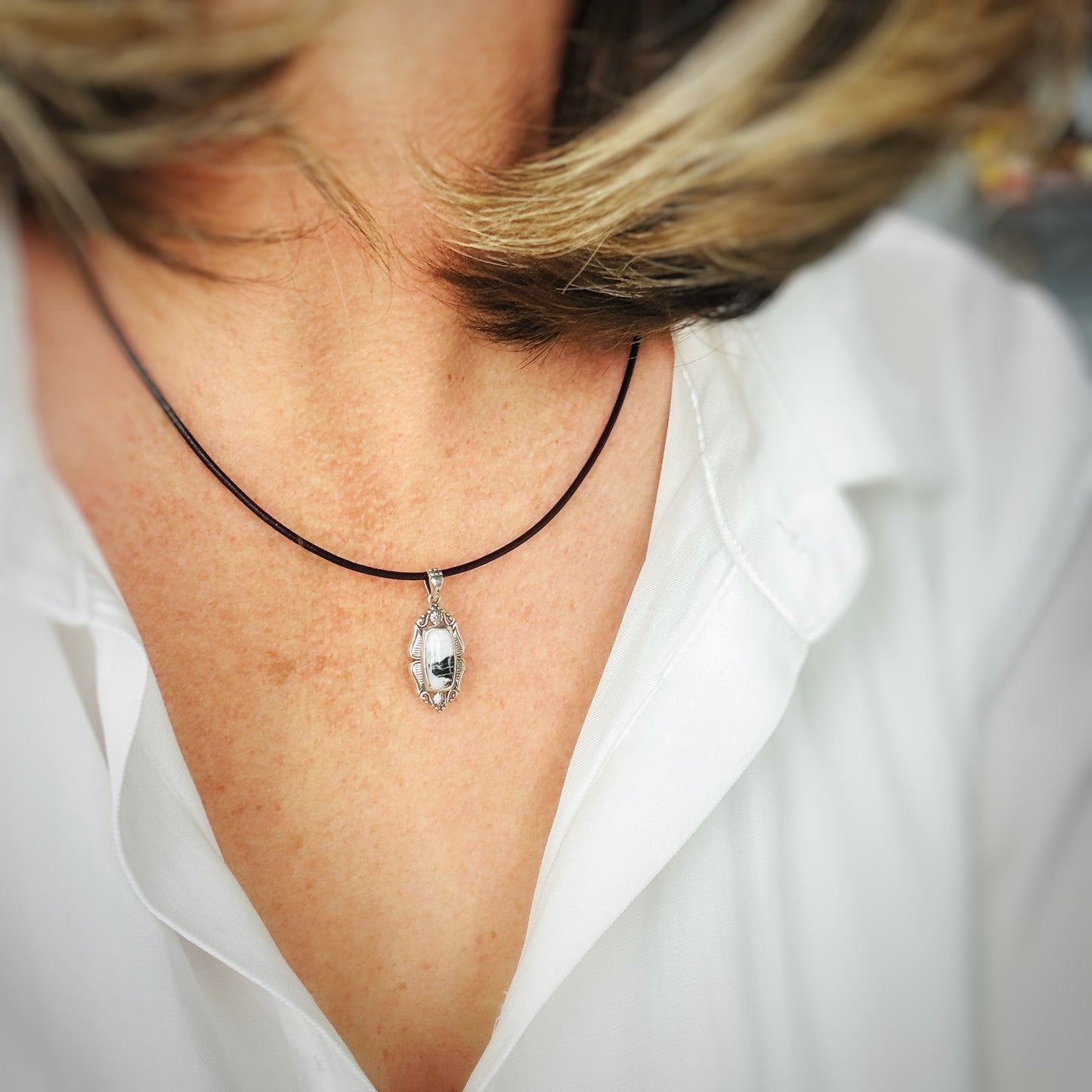 Midnight Lace {White Buffalo} Pendant
