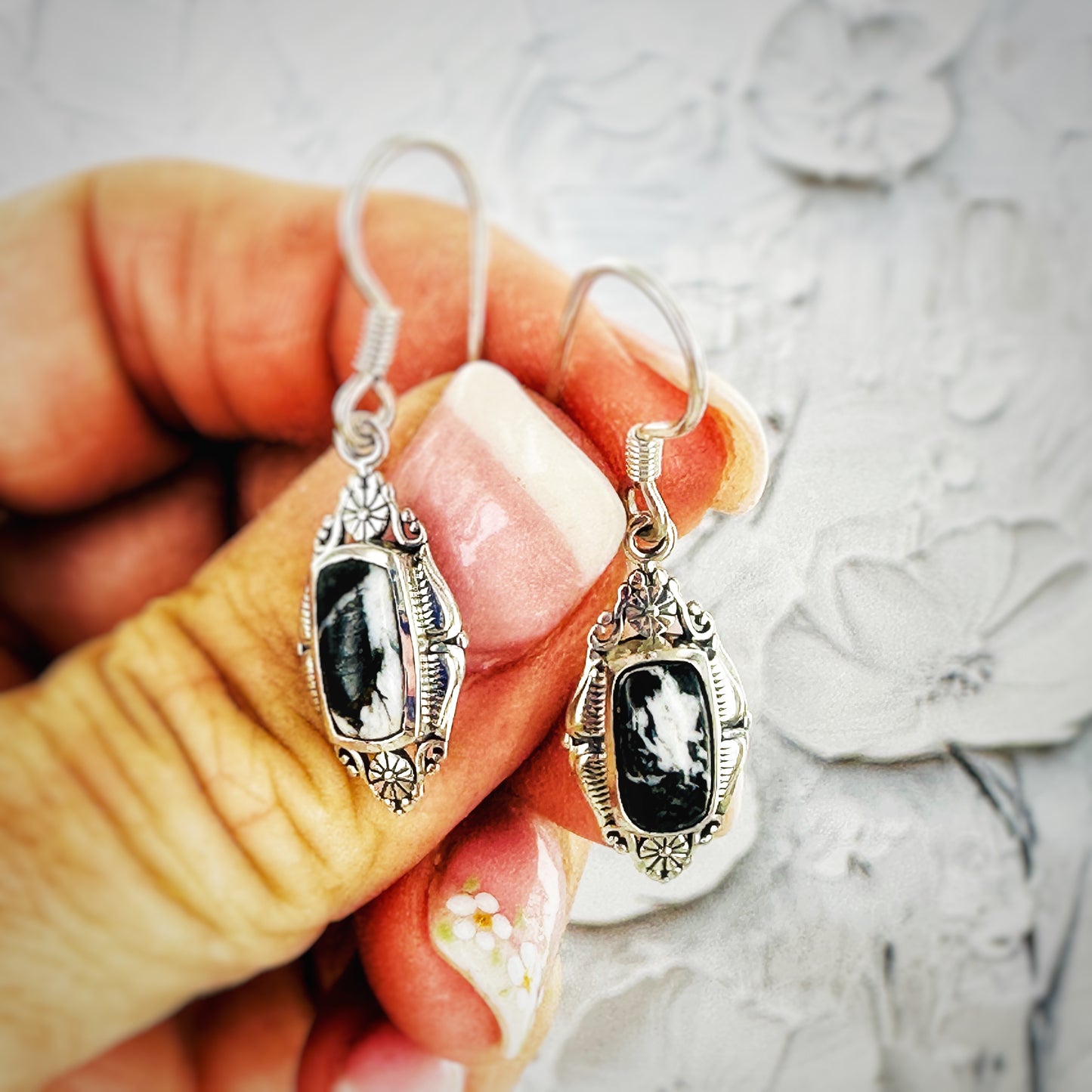 Midnight Lace {White Buffalo} Earrings
