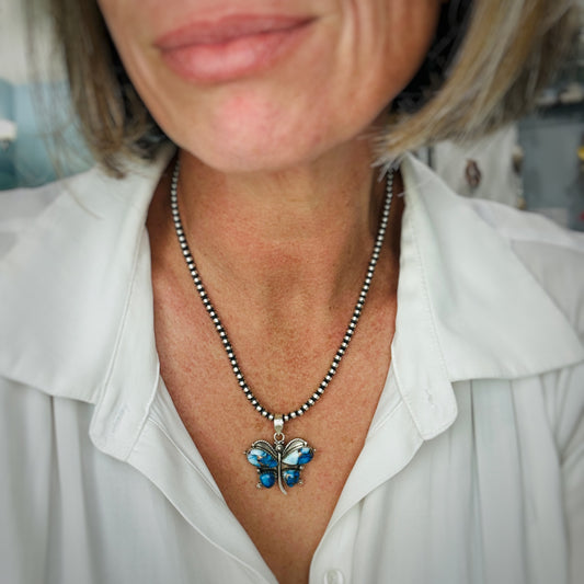 Blue Dahlia Butterfly Pendant