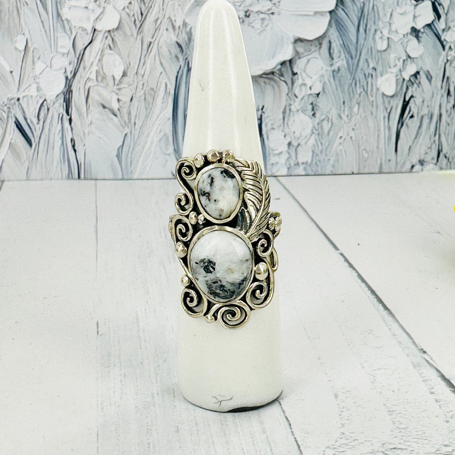 Storm Feather {White Buffalo} Ring