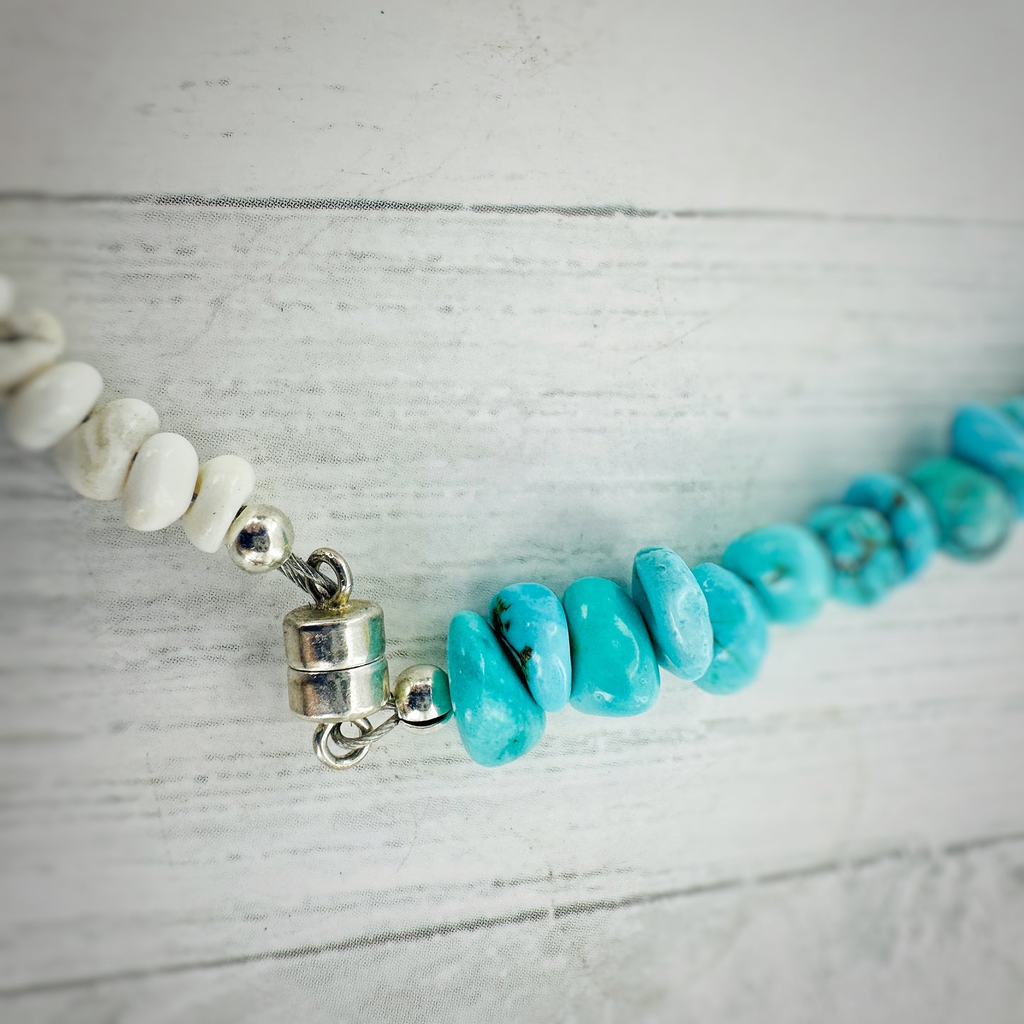 Split Decision {White Buffalo & Blue Moon turquoise} Necklace