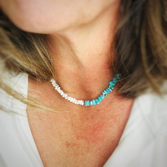 Split Decision {White Buffalo & Blue Moon turquoise} Necklace
