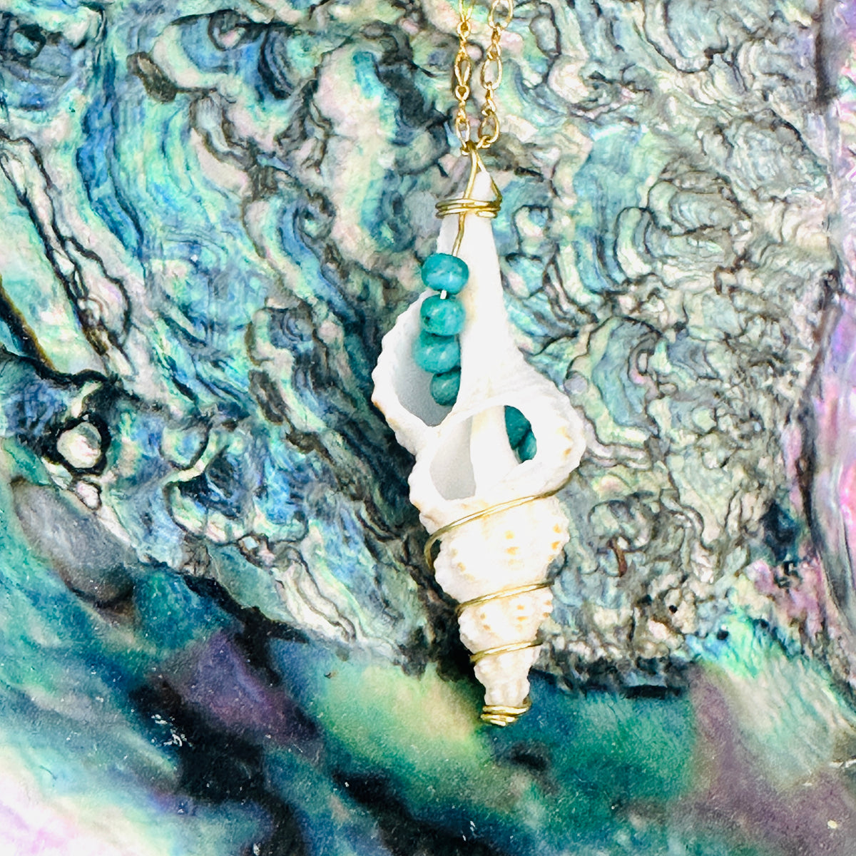 Desert Tide — Turquoise & Shell Necklace