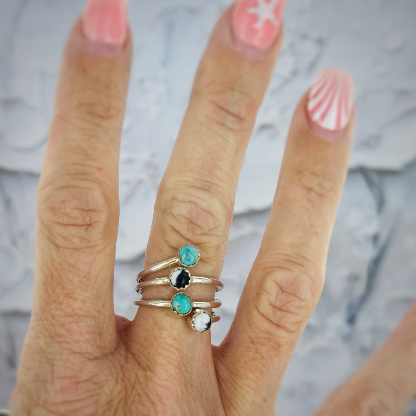 Stacked Ring (Kingman & White Buffalo) Size 6.5
