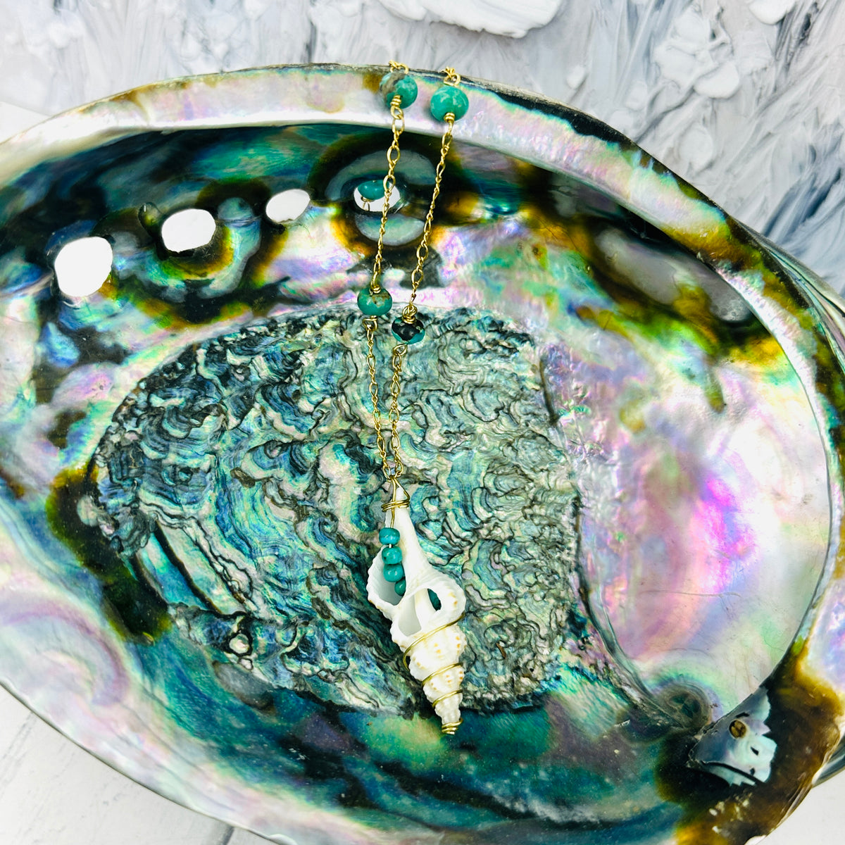 Desert Tide — Turquoise & Shell Necklace