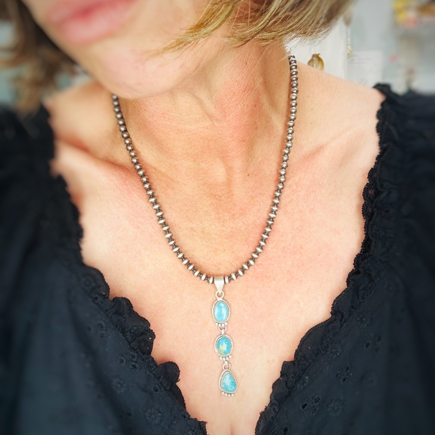 Triple Threat (White Buffalo & Turquoise) Pendants