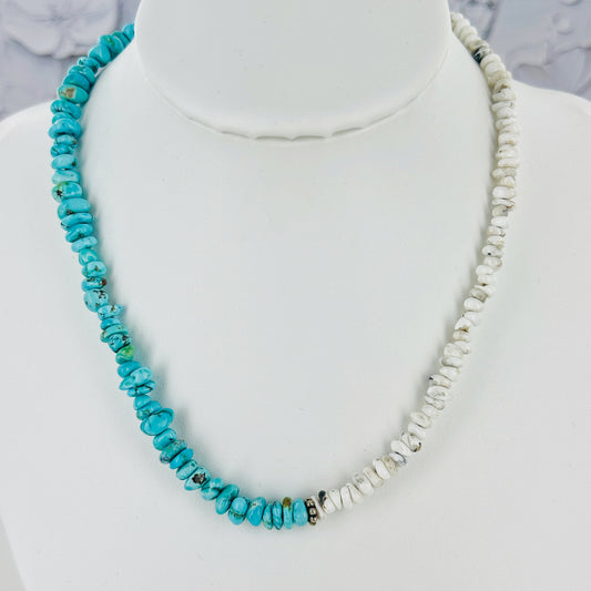 Split Decision {White Buffalo & Blue Moon turquoise} Necklace