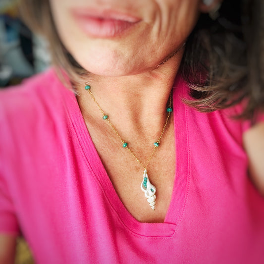 Desert Tide — Turquoise & Shell Necklace