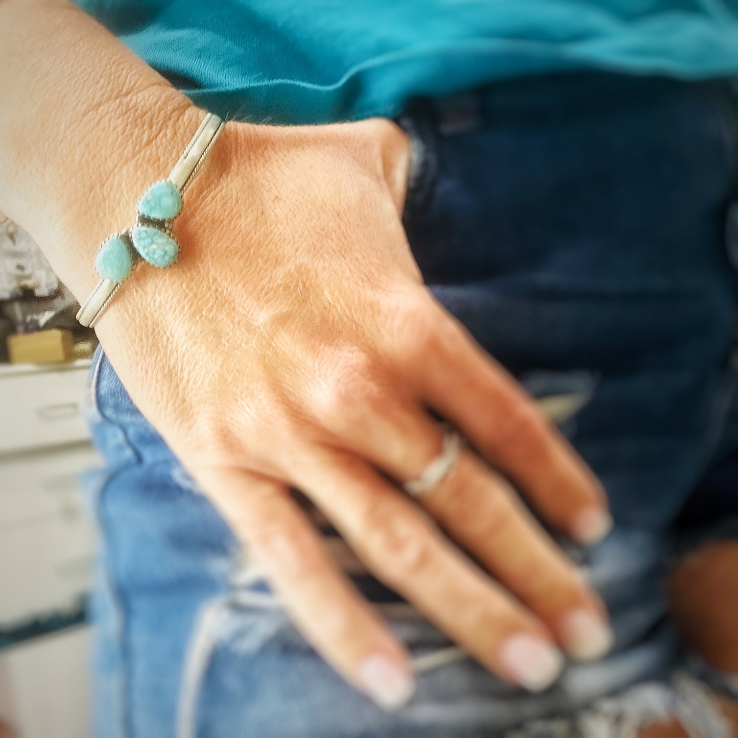 Desert Trio (White Water Turquoise) Cuff Bracelet