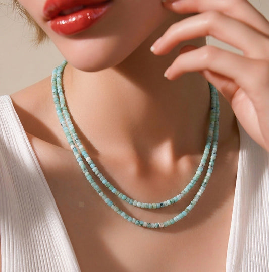Hip to Be… (Square Larimar) Beaded Necklace