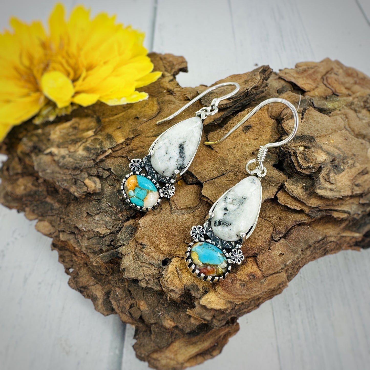Canyon Skies {White Buffalo & Spiny Oyster} Earrings