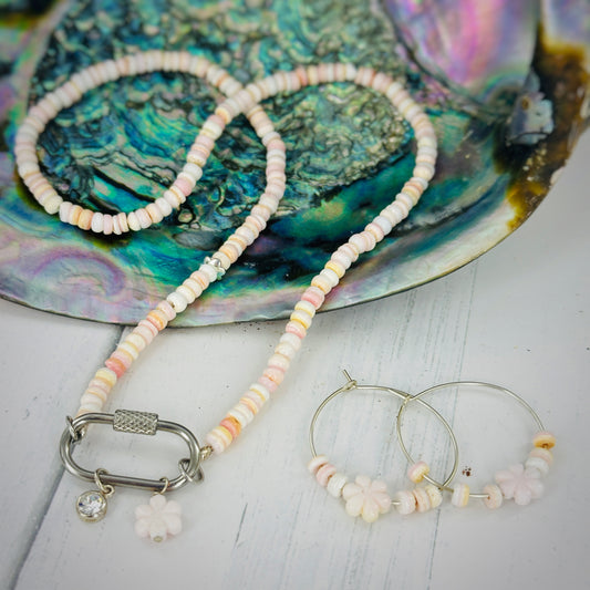 Pink Sunset Carabiner Charm Necklace & Earring Set