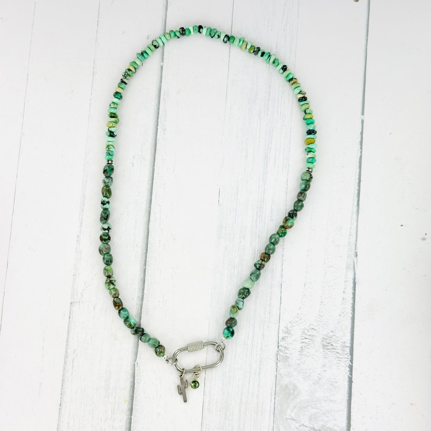 Poseidon Variscite Cactus Carabiner Necklace