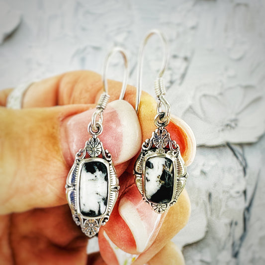 Midnight Lace {White Buffalo} Earrings