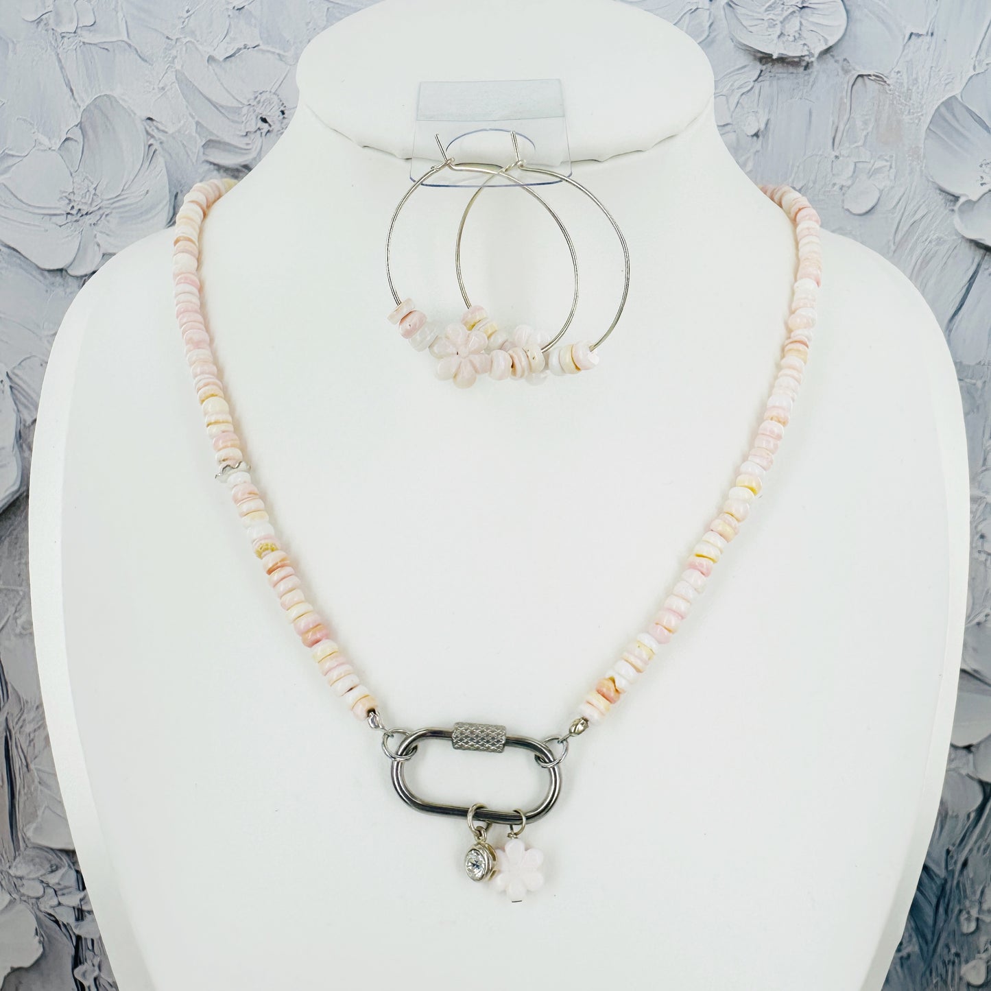 Pink Sunset Carabiner Charm Necklace & Earring Set
