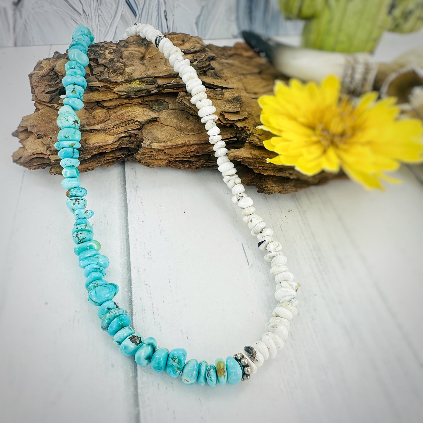 Split Decision {White Buffalo & Blue Moon turquoise} Necklace
