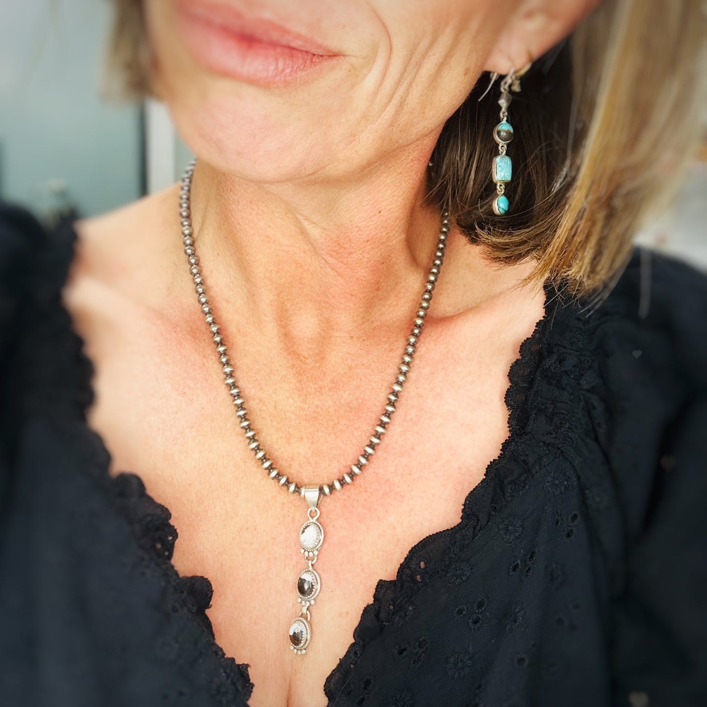 Triple Threat (White Buffalo & Turquoise) Pendants