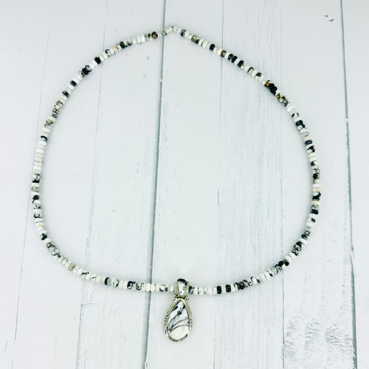 White Buffalo Inlay Teardrop Necklace