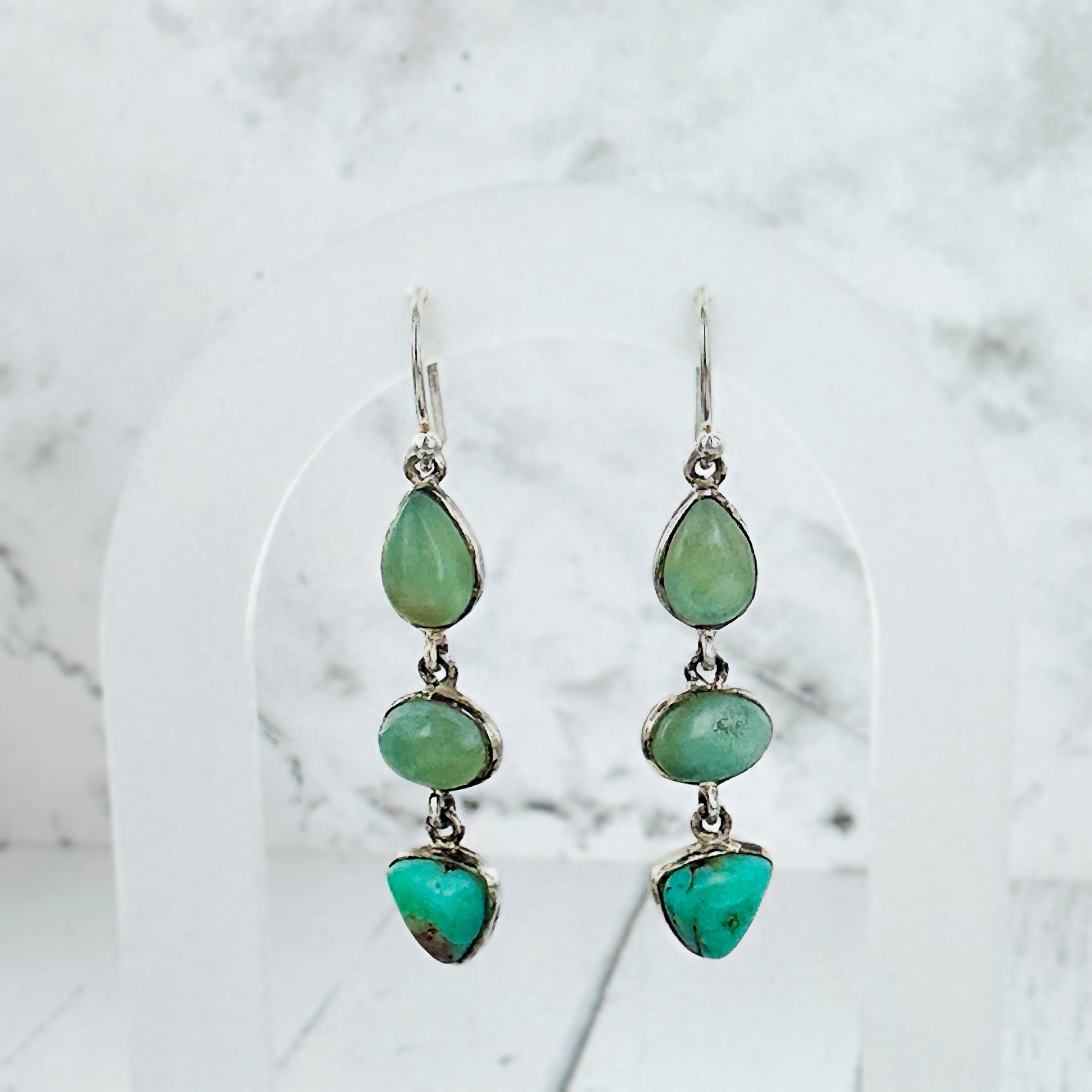 Organic Silver Gemstone Charm Tangle Earrings Green Chrysoprase Sterling Charm newest Cluster Dangle Earrings Fun Rustic Drop Earrings