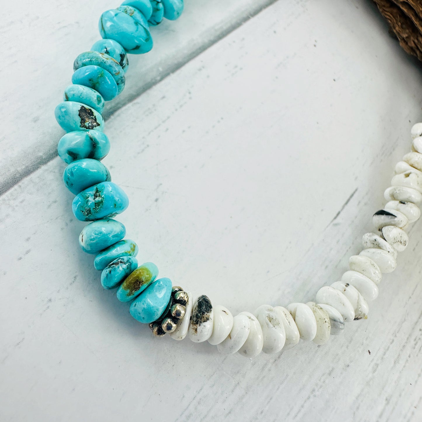 Split Decision {White Buffalo & Blue Moon turquoise} Necklace