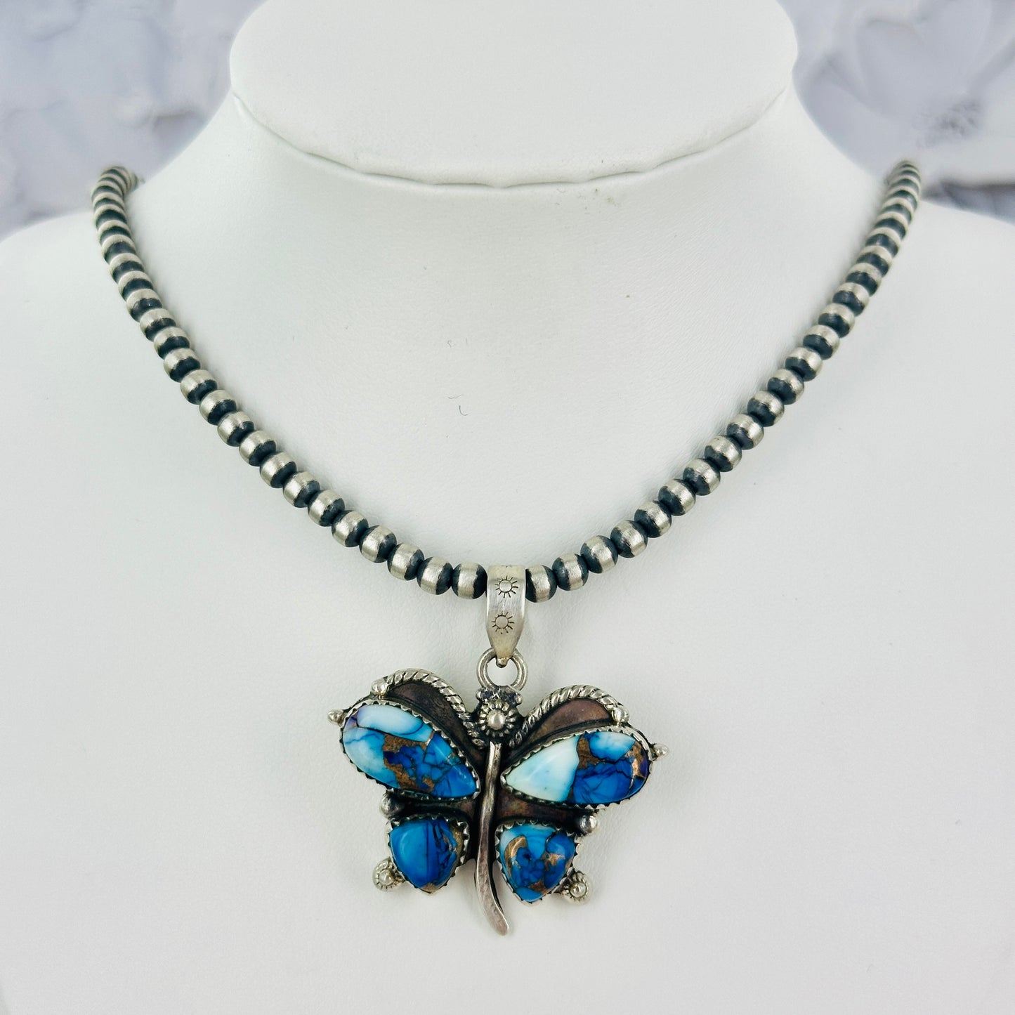 Blue Dahlia Butterfly Pendant