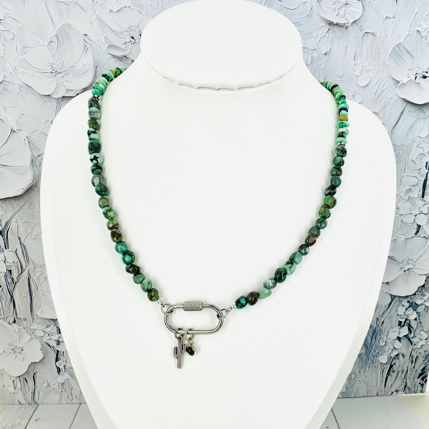 Poseidon Variscite Cactus Carabiner Necklace