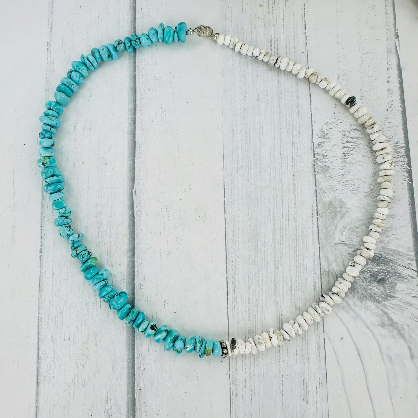 Split Decision {White Buffalo & Blue Moon turquoise} Necklace