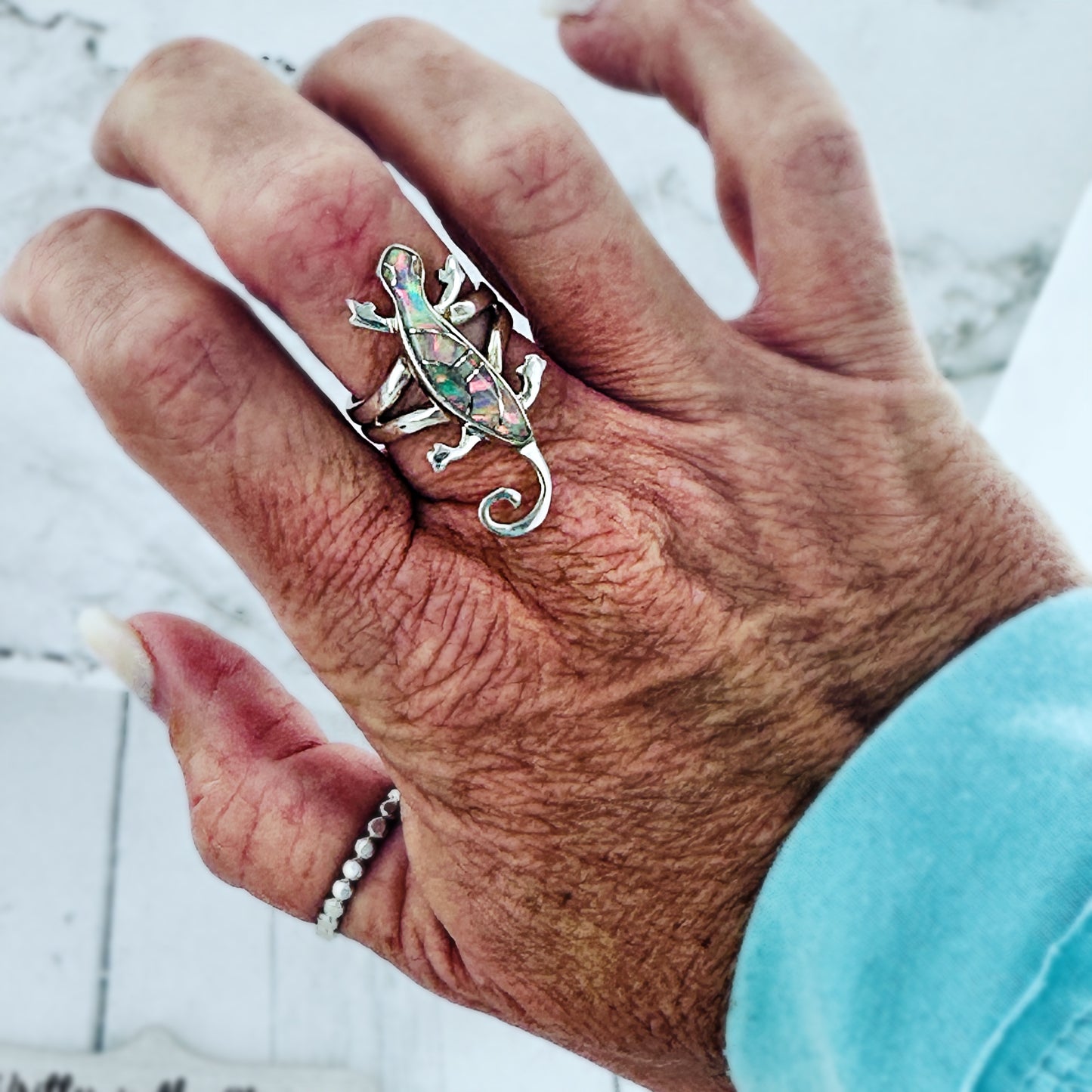 Gecko {Sterling Opal} Ring