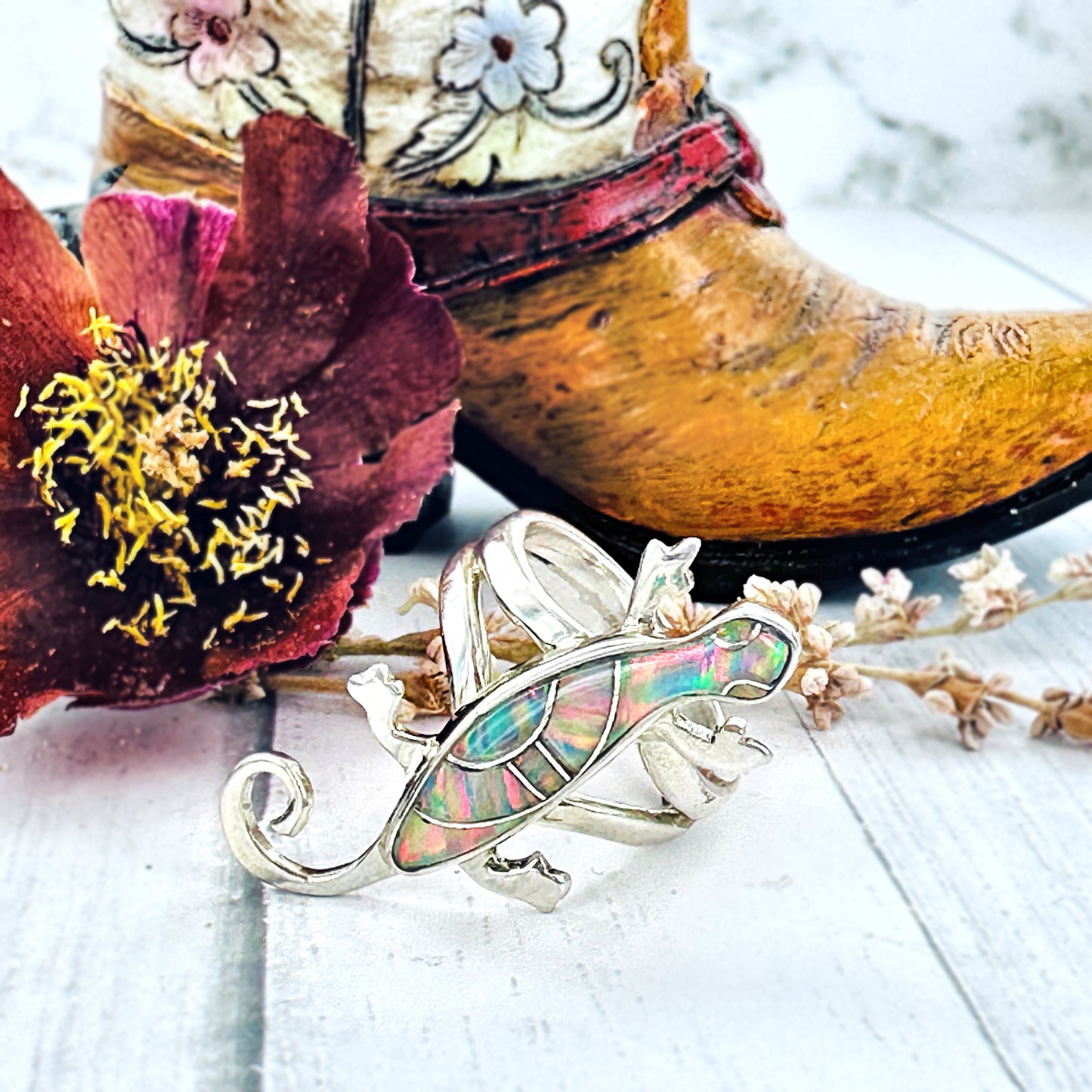 Gecko {Sterling Opal} Ring