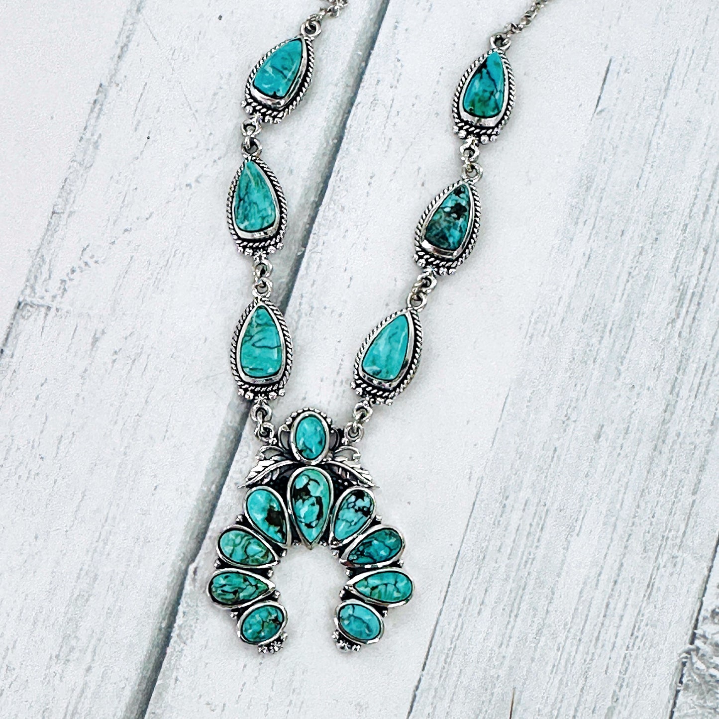Blue Moon Turquoise Squash Blossom Necklace