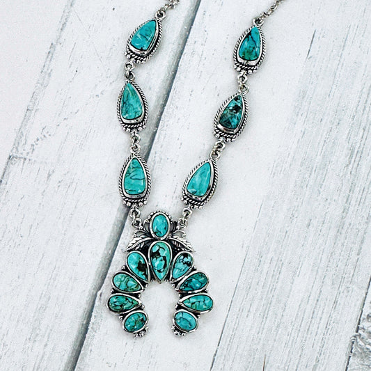 Blue Moon Turquoise Squash Blossom Necklace