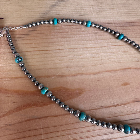 Turquoise & Navajo Pearls Bow Necklace