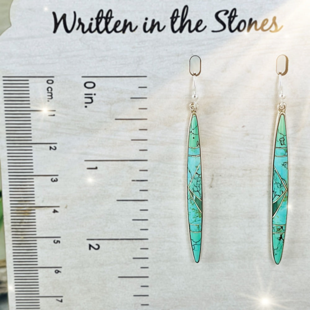 Relios Southwest Sterling Turquoise Stampwork Drop Earrings - Ruby Lane